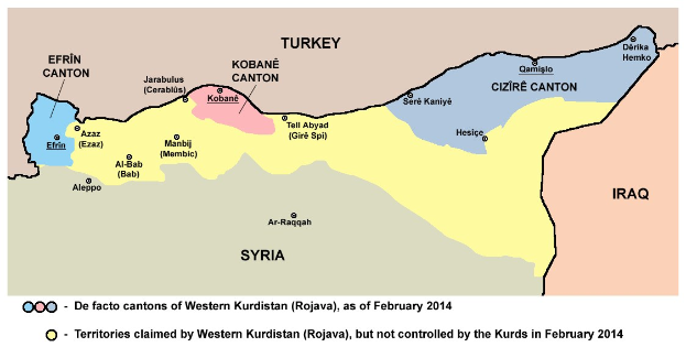 Detailierte Karte von Syrien und Irak mit Grenzen, wichtigen Städten und Gewässern, begleitet von Text, der das Ausmaß des Konflikts zwischen den beiden Ländern beschreibt.