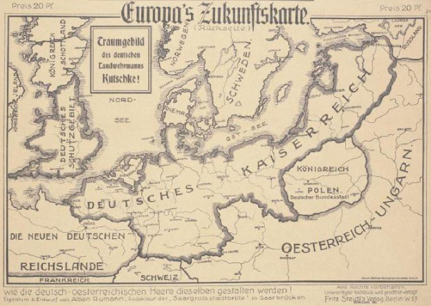 Ein altes Europa-Karte aus dem frühen 20. Jahrhundert, das das Ausmaß der Europäischen Union zeigt, mit begleitendem Text, der die Region beschreibt.