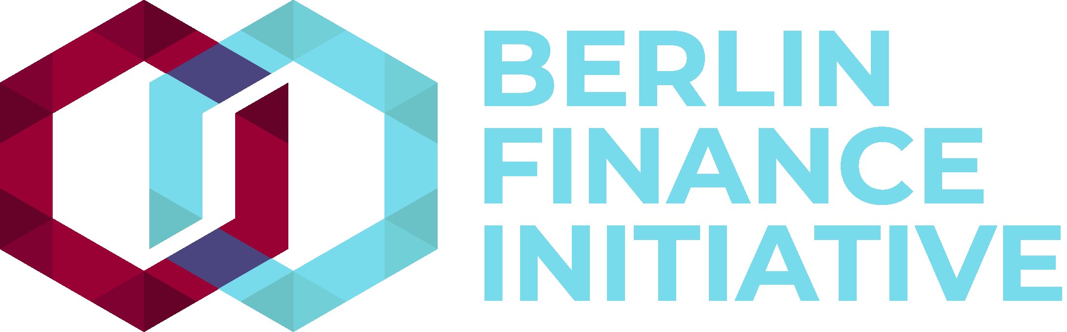 Logo der Berliner Finanzinitiative mit einem blauen Kreis mit weißer Umrandung und einem weißen "B" in der Mitte, umgeben von einem weißen Ring mit einem blau-weißen Karomuster, auf einem weißen Hintergrund mit dem Namen der Organisation in fetter schwarzer Schrift.