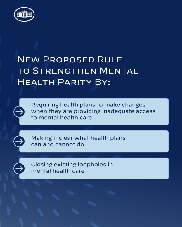 Ein blauer Hintergrund mit weißer Schrift und einem weißen Kreis-Logo mit einer blauen Umrandung, das eine neue Regelung zur Stärkung der psychischen Gesundheit abbildet.