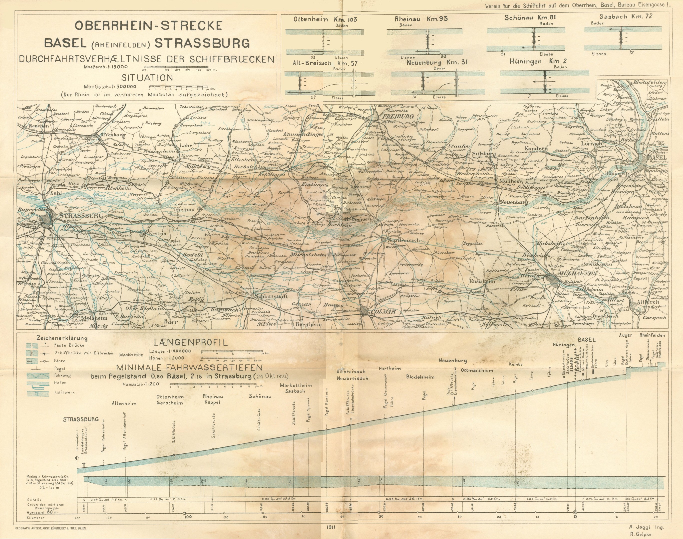 Schwarz-weiß-Karte des Basel-Strasburg-Gebiets in Deutschland, die die Eisenbahnlinien und Texte zeigt, die ihr Ausmaß angeben.