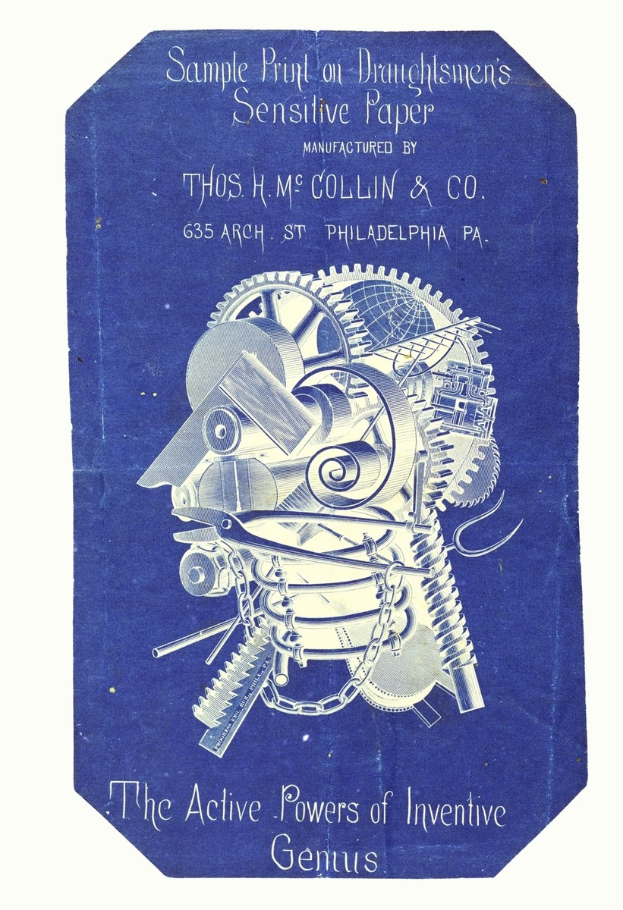 Blaues Buch mit dem Titel "Die aktiven Kräfte des erfinderischen Genies" mit dem Gesicht eines Mannes auf dem Cover auf einem weißen Hintergrund.