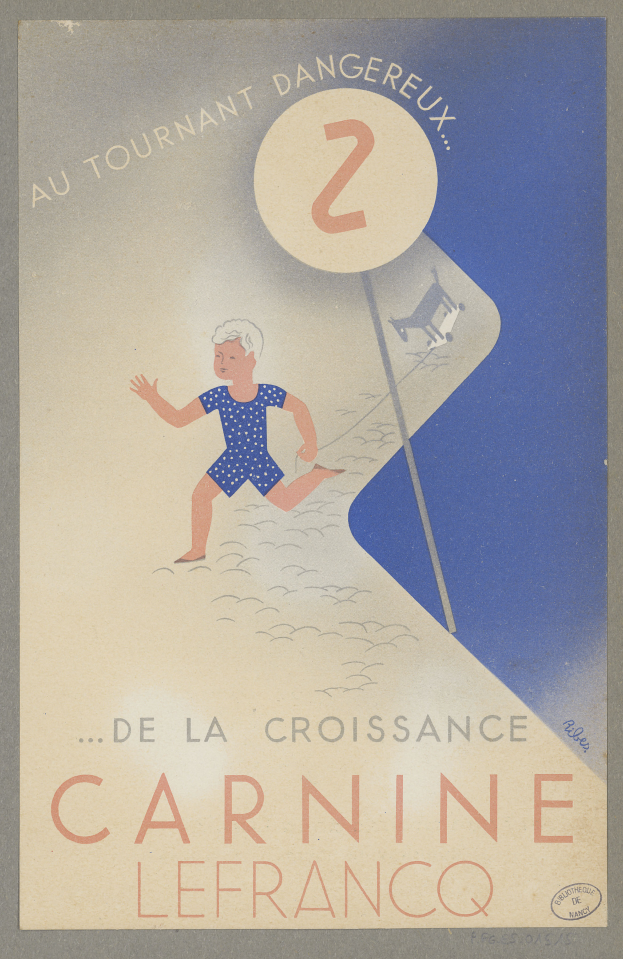 Ein Plakat, das ein Fasching in Frankreich ankündigt, zeigt eine Person in einem leuchtend gelben Kleid mit einem breiten Grinsen, umgeben von Text, der "Fasching" in fetter, schwarzer Schrift lautet.