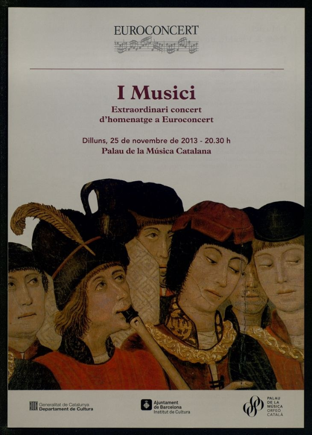 Konzertplakat mit einer Gruppe von Musikern, die Instrumente spielen, mit Text, der die Veranstaltungsdetails angibt.